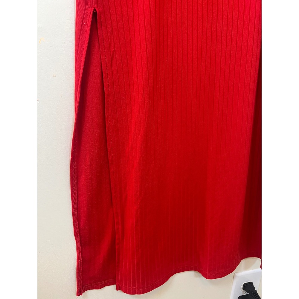 Maxi Dress Red Ribbed Spaghetti Strap Side‎ Slit Size L - Picture 13 of 13